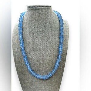 Crown Trifari 20.5” Blue Ripple Glass Bead Necklace Vintage 1960s Signed
